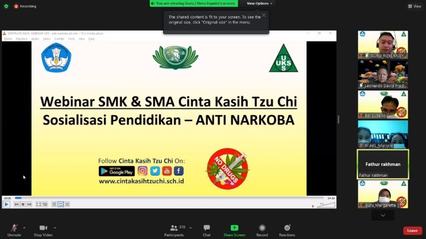 Webinar SMK & SMA Cinta Kasih Tzu Chi “Sosialisasi Pendidikan Anti Narkoba”